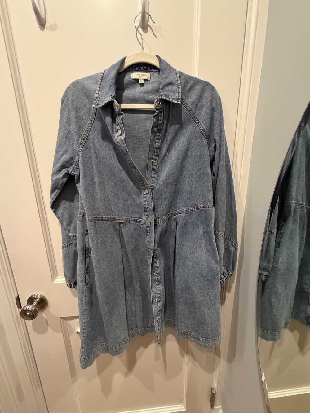 Washed Blue Denim Button-Front Shirt Dress